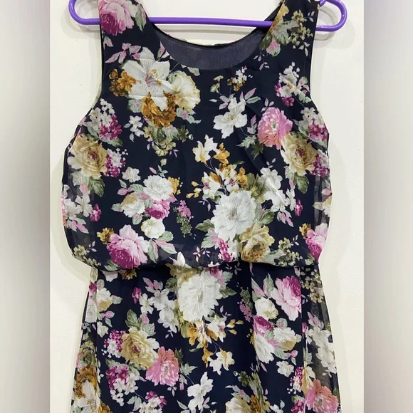 Navy Blue Floral Print Maxi Dress - Picture 7 of 8